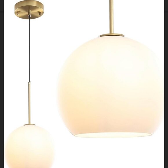 NEW Modern Globe Pendant Light Fixture Mid-Century Glass Ceiling Gold White - Picture 1 of 7